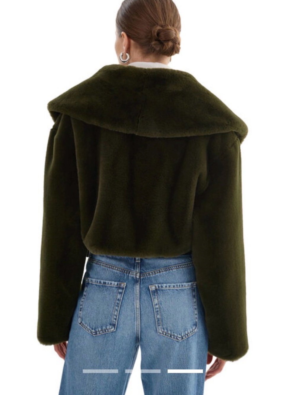 Lamarque Danika Olive Green Cropped Faux Fur Jacket - Women XS - Picture 3 of 6